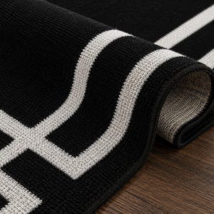 Modern Greek Key Area Rug • Minimalist Black White Geometric Carpet image 7