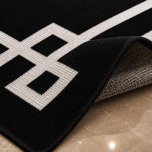 Modern Greek Key Area Rug • Minimalist Black White Geometric Carpet image 8