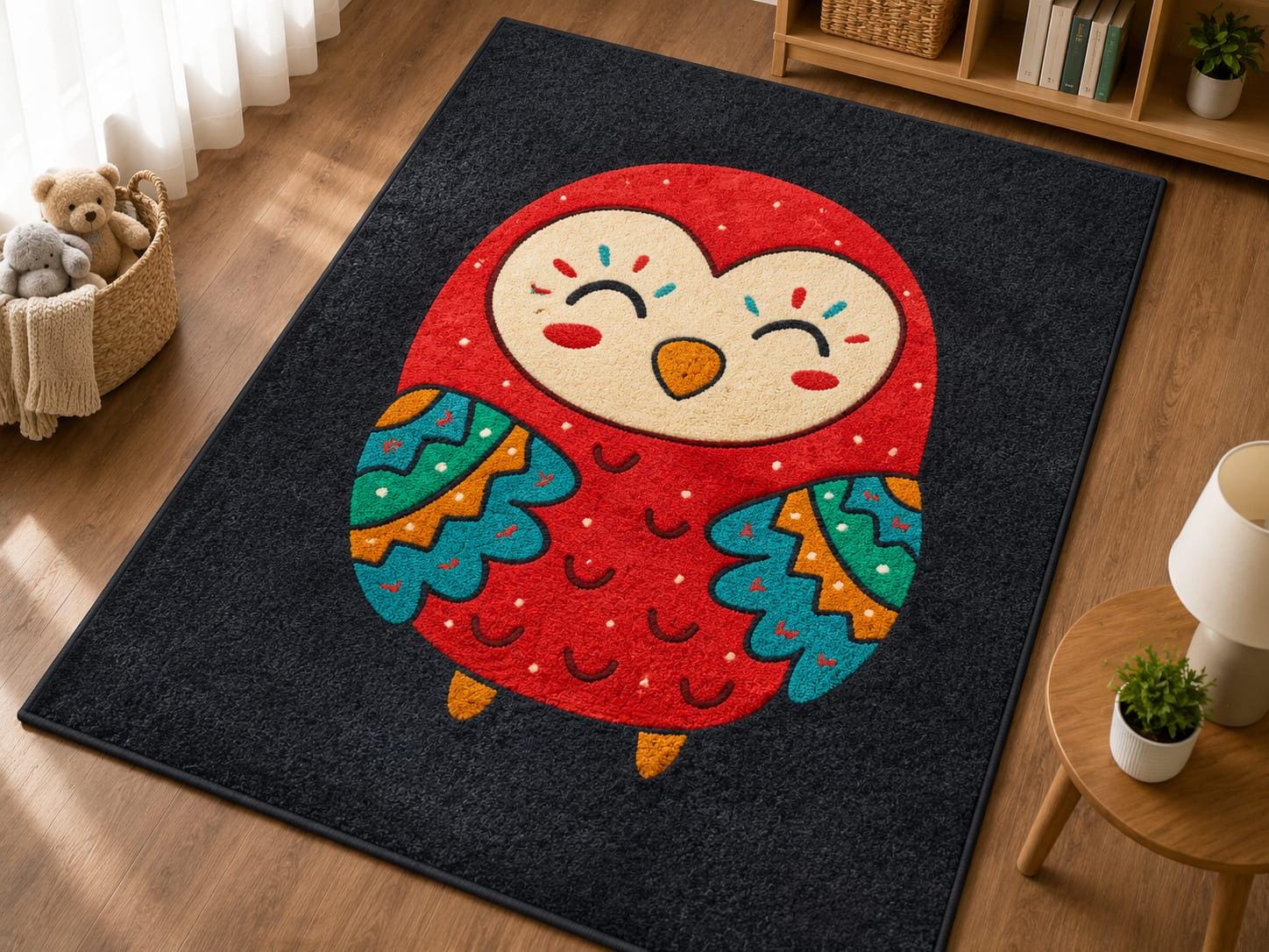 Cartoon Owl Area Rug, Kids Room Nursery Carpet, Soft Tufted Playroom Mat