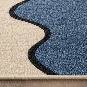 Abstrakter, wellenförmiger Teppich, Patina-Blau-Creme-Teppich, moderne Flüssig-Fußmatte Bild 3