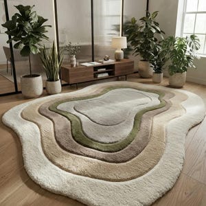 Organic Wave Area Rug, Modern Abstract Floor Rug, Soft Irregular Shape Boho Carpet