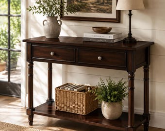 Vintage Solid Wood Console Table with Drawers Farmhouse Entryway Sofa Table Rustic Hallway Table Plant Stand Decor