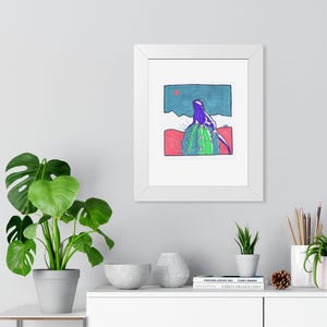 Purple Lizard on Cactus Framed Vertical Poster | Southwestern Desert Art