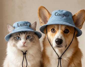 Personalisierter Haustier-Eimer-Hut Benutzerdefinierte Hund & Katze Sonnenhut Gestickter Name Eimer-Hut Nettes Haustier-Accessoire Geschenk für Haustier-Liebhaber-Sommer-Hut