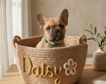 Personalisierter Haustier-Aufbewahrungskorb Benutzerdefinierter gewebter Spielzeugkorb mit Namen Hunde- und Katzenspielzeugorganisator Personalisiertes Haustierbehälter-Geschenk für Tierliebhaber