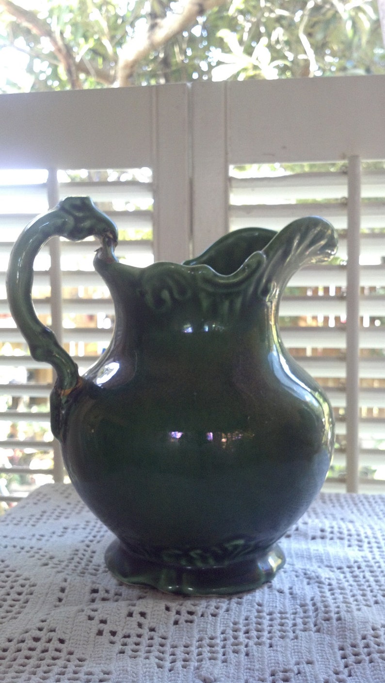 Vintage Forest Green Camark Pottery 209 Pitcher Vase Or Etsy