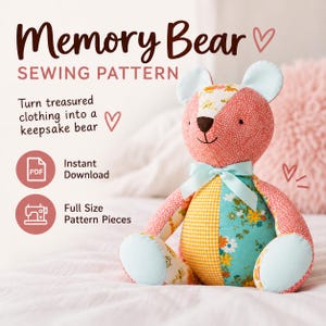 Patrón de costura PDF para oso de peluche, patrón de oso de recuerdo, patrón de oso patchwork, patrón de costura para animales de peluche