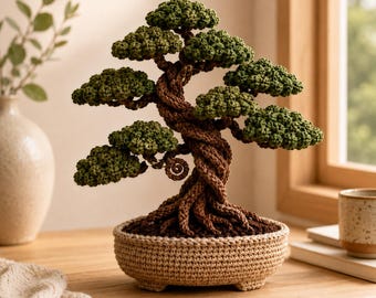 Häkelanleitung für einen Bonsai (PDF), grüne Bonsai-Deko, Mini-Baum-Häkelanleitung, anfängerfreundlich, sofortiger Download