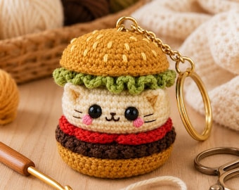 Häkelanleitung für einen Katzenburger-Amigurumi-Schlüsselanhänger (PDF)