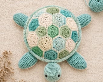 Häkelanleitung für ein Meeresschildkrötenkissen (PDF), Schildkröten-Amigurumi-Kissen, Meeres-Kinderzimmerdeko, Häkelanleitung für Anfänger, digitaler Download