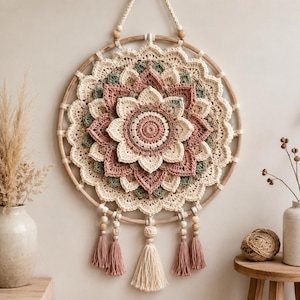 Crochet Mandala Wall Hanging Pattern | Boho Floral Dreamcatcher Hoop Decor (PDF Download)