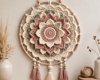 Mandala Wandbehang Muster | Handgemachter Traumfänger als Hoop Dekor (PDF Download)