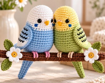 Häkelanleitung für Wellensittiche (PDF), Amigurumi-Vogelpaar, Anfängerfreundlich, Digitaler Download