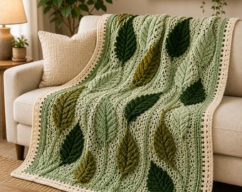 Crochet Leaf Decke Muster | Pflanzliche 3D Afghan Wandbehang als PDF Datei