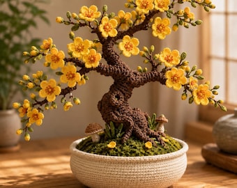Häkelanleitung für einen Bonsai-Baum, gelbe Blüten, Amigurumi (PDF-Download)