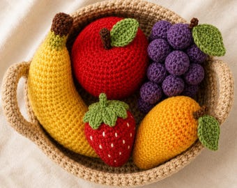 Obstkorb Anleitung PDF, Amigurumi Banane Apfel Trauben Erdbeere Mango
