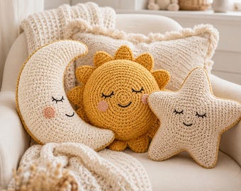 häkeln Sonne, Mond, Stern Kissen Muster PDF für Anfänger im Kinderzimmer (Instant Download)