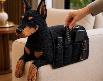 Häkelanleitung für einen Dobermann-Armlehnen-Organizer, Sofa-Organizer mit Taschen (PDF)