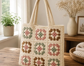 Oma Quadrat Einkaufstasche Häkelanleitung, PDF PDF, Cottagecore Schultertasche häkeln
