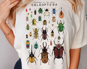 Vintage Beetle Chart Shirt, Coleoptera Graphic Tee, Entomology Insect Shirt, Bug Collector Gift, Science Nature T-Shirt, Botanical Style Tee