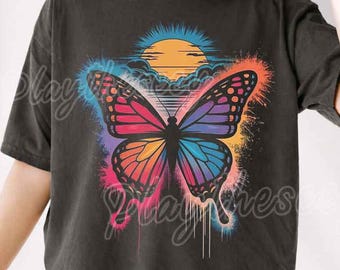 Neon Butterfly Graphic Shirt, Colorful Butterfly Tee, Retro Sunset Butterfly Shirt, Aesthetic Nature Tee
