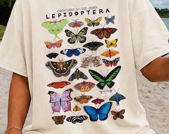 Vintage Butterfly Chart Shirt, Lepidoptera Graphic Tee, Moth Collector Shirt, Entomology Gift, Nature Science Tee, Botanical Aesthetic Shirt