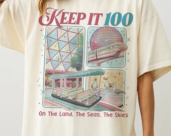 Disney EPCOT Keep It 100 Vintage Shirt, Retro Disney Park Tee, EPCOT Graphic Shirt, Disney Vacation Apparel, Theme Park Tee