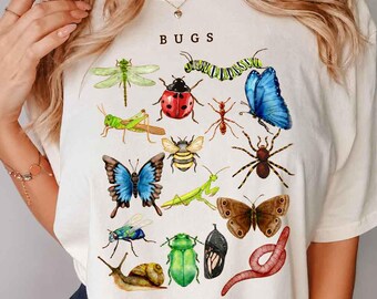 Vintage Bugs Shirt, Insect Graphic Tee, Butterfly Dragonfly Beetle Shirt, Nature Lover Gift, Cottagecore Entomology T-Shirt