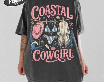 Coastal Cowgirl Shirt, Beach Cowgirl Tee, Western Beach Graphic Shirt, Summer Cowgirl Shirt, Pink Western Tee, Coastal Country Shirt
