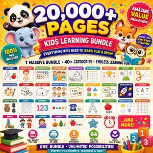 Plus de 20 000 pages d'apprentissage pour enfants, DPP MRR, feuilles de travail pour enfants d'âge préscolaire, activités de recherche, cartes-éclair, pages à colorier, documents à imprimer pour l'école à la maison