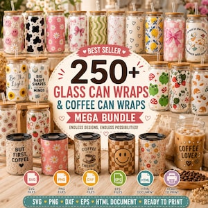 Libbey Glass Can Wrap Bundle 250+ Designs, 16oz Full Wrap SVG PNG EPS, Glass Cup  Sublimation, Cricut Silhouette Cut Files