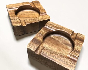 Personalized Wooden Cigar Ashtray Vintage Solid Wood Cigar Tray Engraved Gift for Men Smoking Accessories