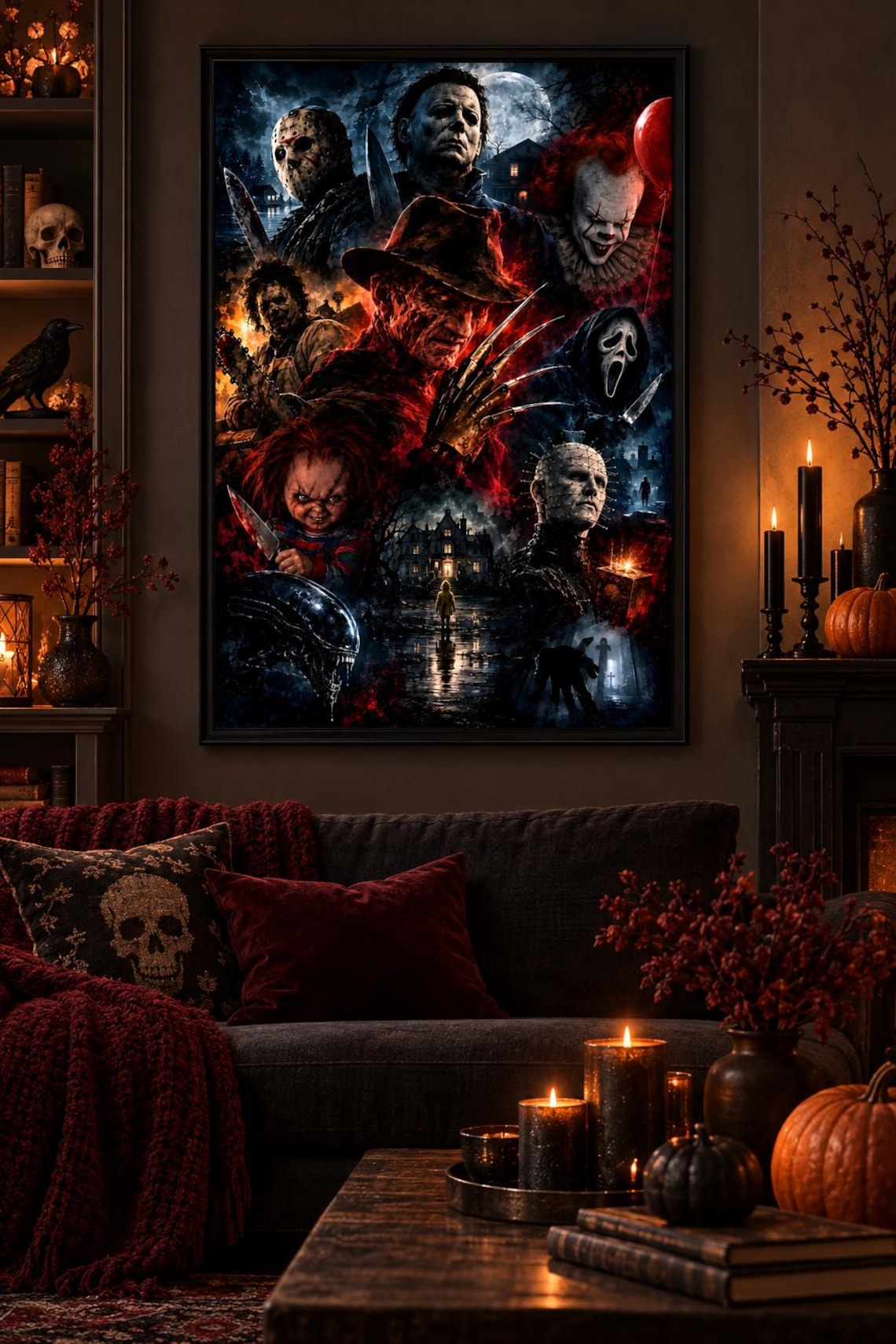 Horror Wall Vector Horror Icons Wall Art, Dark Horror Movie Poster, Halloween Gallery ...