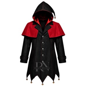 Jester Clown Cosplay Assassin Coat, Harlequin Evil Gothic Circus Halloweenkostym