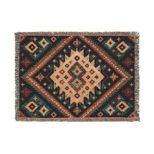 Southwestern Diamond Pattern Woven Blanket | Aztec Throw, Tribal Navajo Design