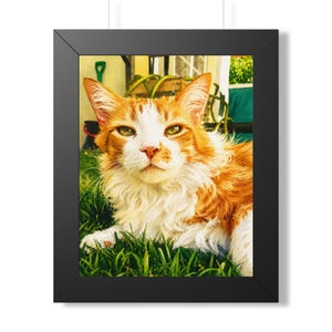 Orange Tabby Cat Portrait Framed Vertical Poster | Cozy Home Decor