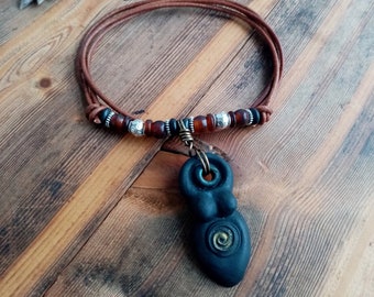 Earth Goddess Clay Necklace with Tribal Beads | Goddess Talisman | Goddess Energy Necklace | Sacred Goddess Jewellery | Gaia Necklace