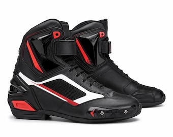 Leather Motorcycle Racing Boots, Protective Biker Riding Shoes