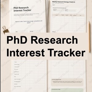 PhD Research Interest Tracker, Graduate Student Career Clarity Workbook, Self Discovery Journal (PDF)