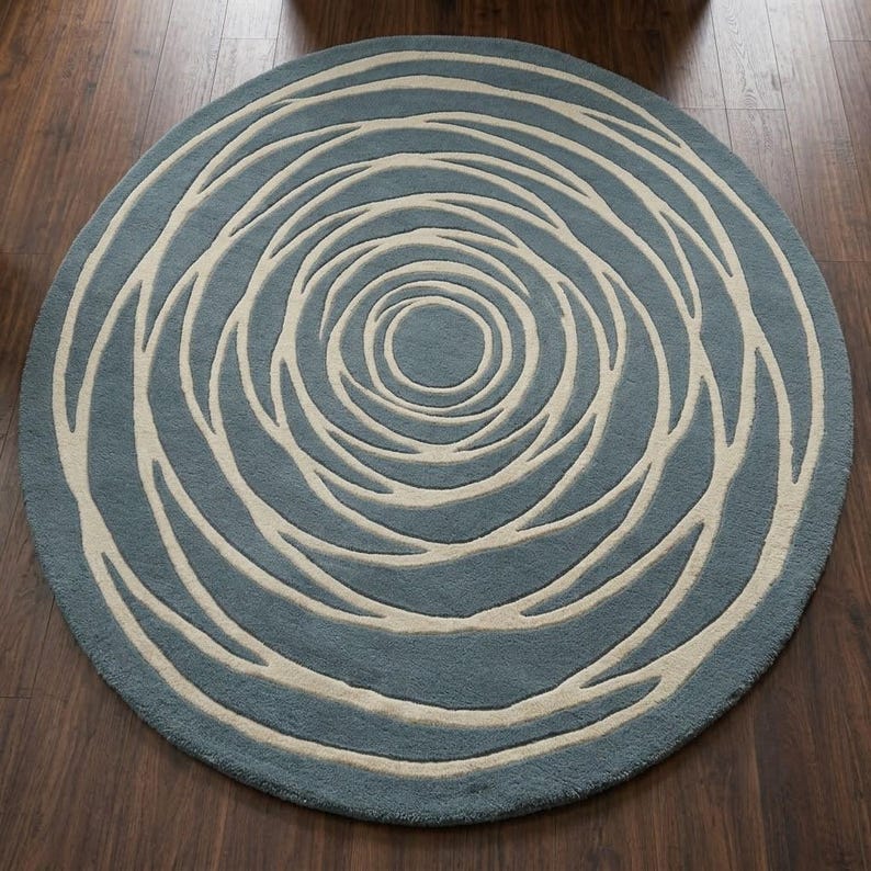 Hand Tufted Round Blue Rug, Modern Organic Wave Circle Area Rug, Soft ...
