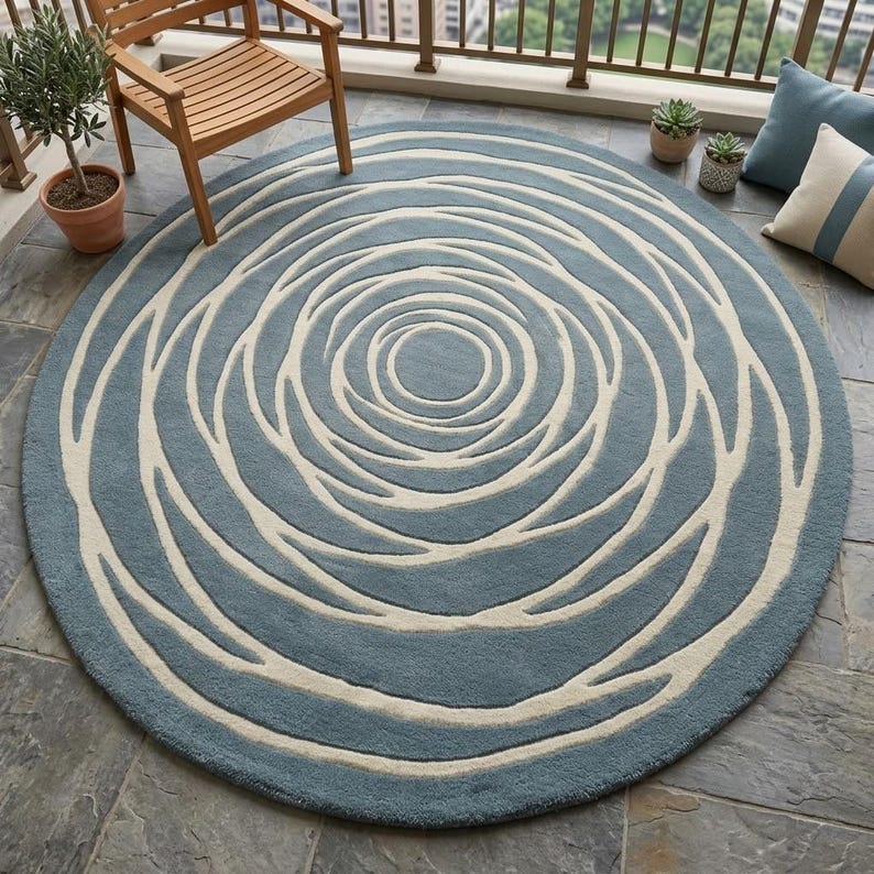 Hand Tufted Round Blue Rug, Modern Organic Wave Circle Area Rug, Soft ...