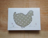 Chicken Card - Printed Fabric Design Farm Animal Cards - Blank Greetings Card