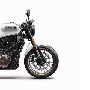May include: A Husqvarna Vitpilen 401 motorcycle manual cover featuring the text REPARATURANLEITUNG 2023. The image displays the front section of a white and black motorcycle with a bronze-colored wheel, a white fuel tank labeled 401, and the Husqvarna logo.