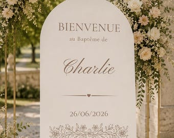 Panneau de Bienvenue Baptême Personnalisé | Affiche Arche Baptême | Décoration Baptême Garçon & Fille | Baptême Chic