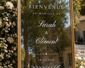 Elegante adesivo bianco di benvenuto per matrimonio | Adesivo personalizzato per specchio di matrimonio | Cartello di benvenuto per matrimonio | Decorazione chic per matrimonio