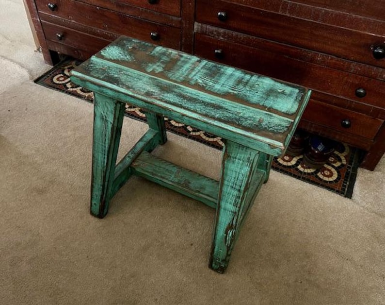 Turquoise Bench Reclaimed Wood Turquoise Bench - Rustic Four-legged Design - Etsy
