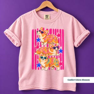 Funny corgi shirt for dog lovers featuring a retro pink stripe design, corgi shirt, corgi sweatshirt, corgi gifts, corgi merchandise, retro corgi shirt, pink corgi shirt, corgi mom shirt, corgi tshirt, custom corgi shirt, corgi shirt men, 90s corgi tee and corgi lover gift
