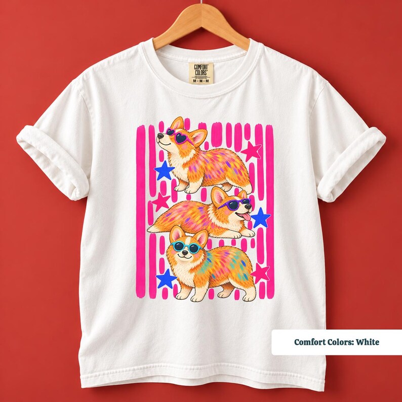 Corgi shirt with cute corgi dog illustrations and pink stripes, funny corgi shirt, corgi sweatshirt, corgi gifts, corgi merchandise, retro corgi shirt, pink corgi shirt, corgi mom shirt, corgi tshirt, custom corgi shirt, corgi shirt men, 90s corgi tee, corgi lover gift