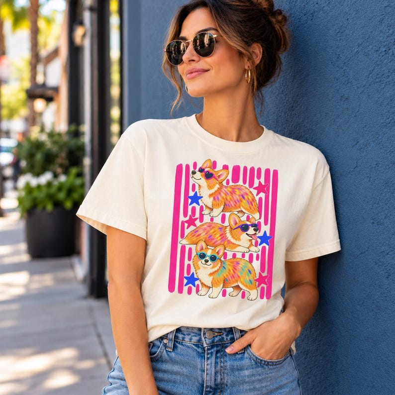 Corgi shirt featuring cute corgis and retro pink stripes, funny corgi shirt, corgi sweatshirt, corgi gifts for dog lovers, corgi merchandise, retro corgi shirt, pink corgi shirt, corgi mom shirt, corgi tshirt, custom corgi shirt, corgi shirt men, 90s corgi tee, corgi lover gift