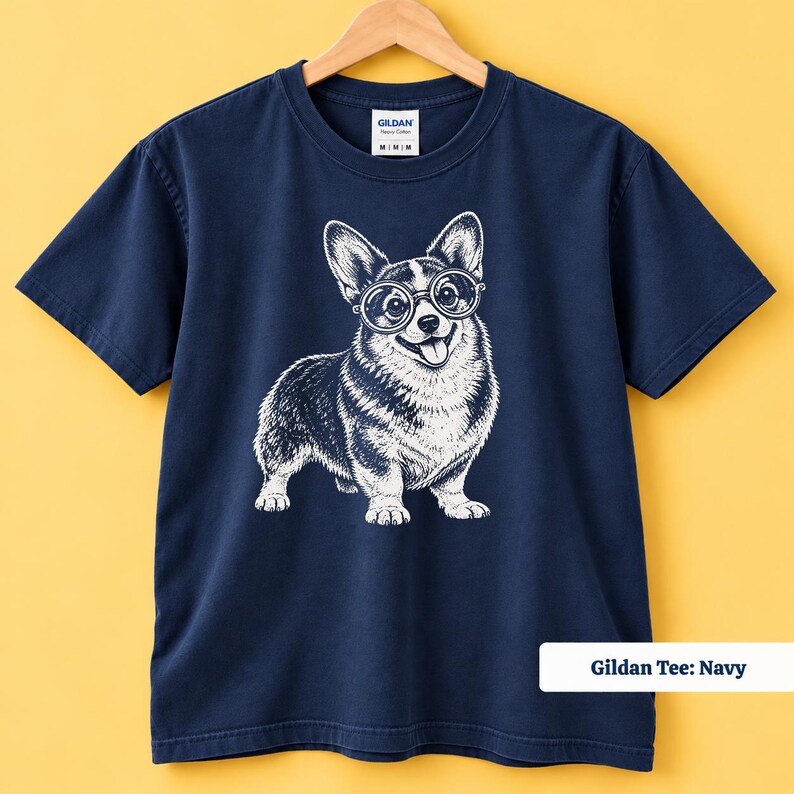 This corgi shirt and corgi merchandise design features a lovable corgi with glasses and a charming vintage inspired look. The corgi glasses shirt mixes retro corgi shirt styling with geeky dog personality, creating a fun vintage dog tee and corgi mom shirt for dog lovers.
